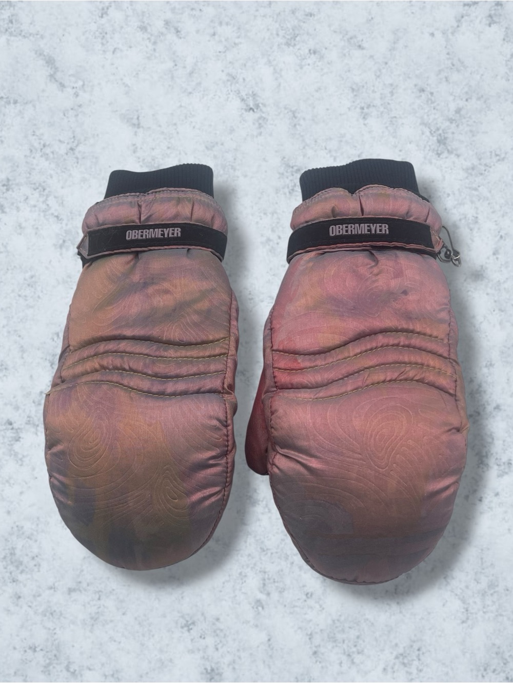 Vintage 90s Obermeyer Iridescent Liquid Satin Ski Mittens Pink Copper Medium